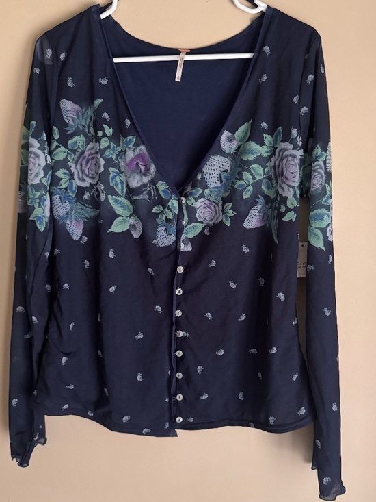 Free People Tops - Free People Home Grown Mesh Cardi. Floral Long Sleeve Top. XL NWT
